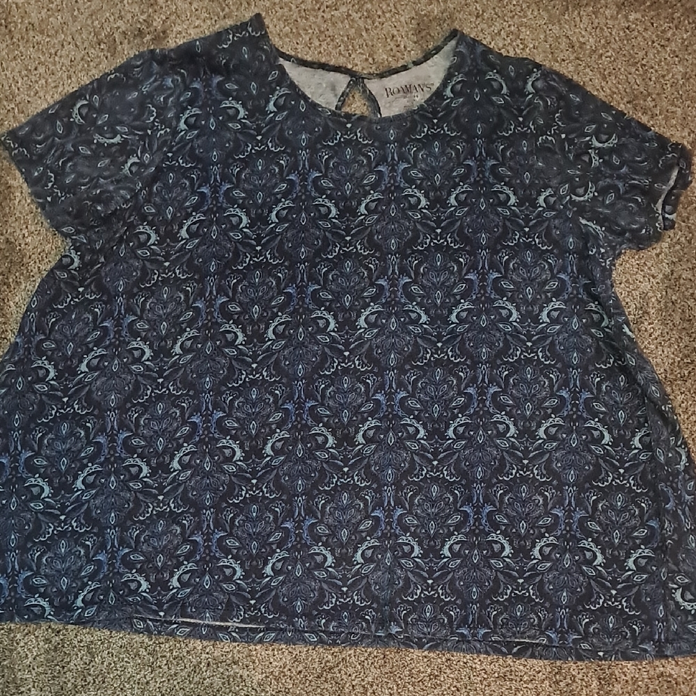 Roaman's Womens Blue Paisley Swing Top 1X 22/24